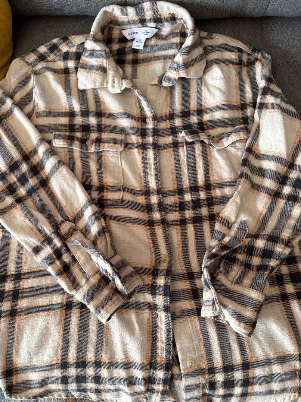 Old Navy Cream & Brown Plaid Button-Front Shacket